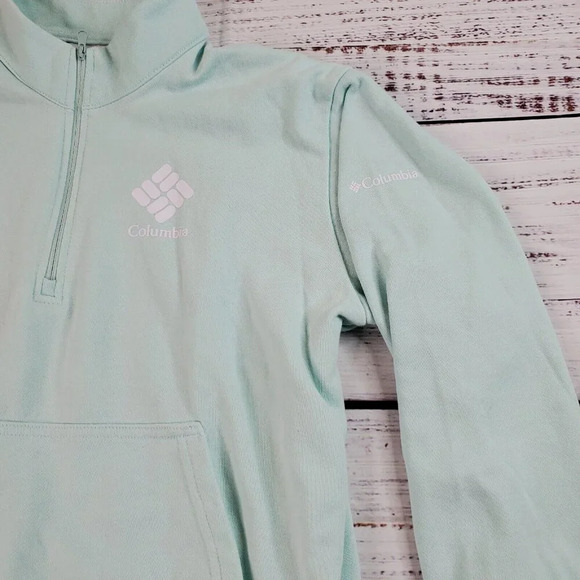 Columbia Trek Sweatshirt Women Medium Mint Blue Cropped 1/2 Zip French Terry - Picture 6 of 14